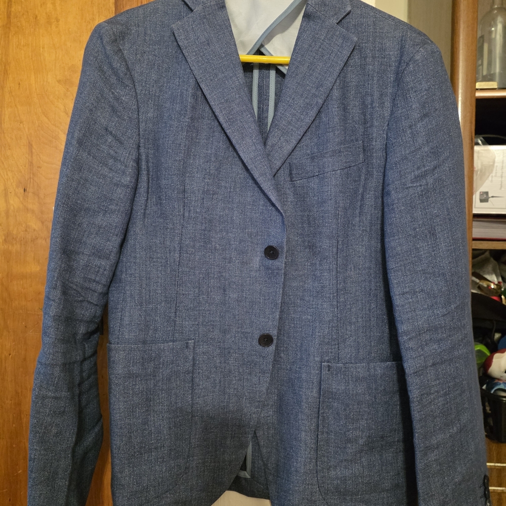 Zara Blue Linen Suit Jacket